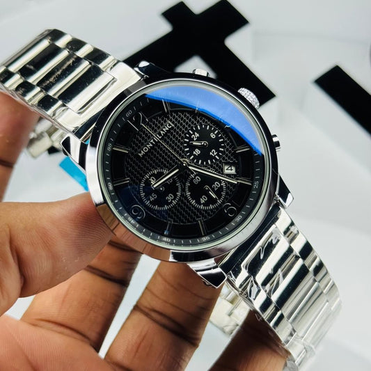 Montblanc Chronograph - Elegant Champagne Dial & Polished Steel