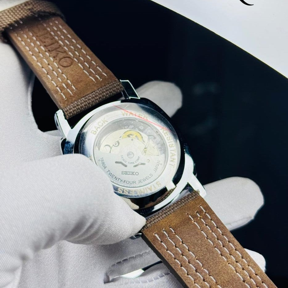 Seiko Automatic Open-Heart Watch – Gray Canvas Strap