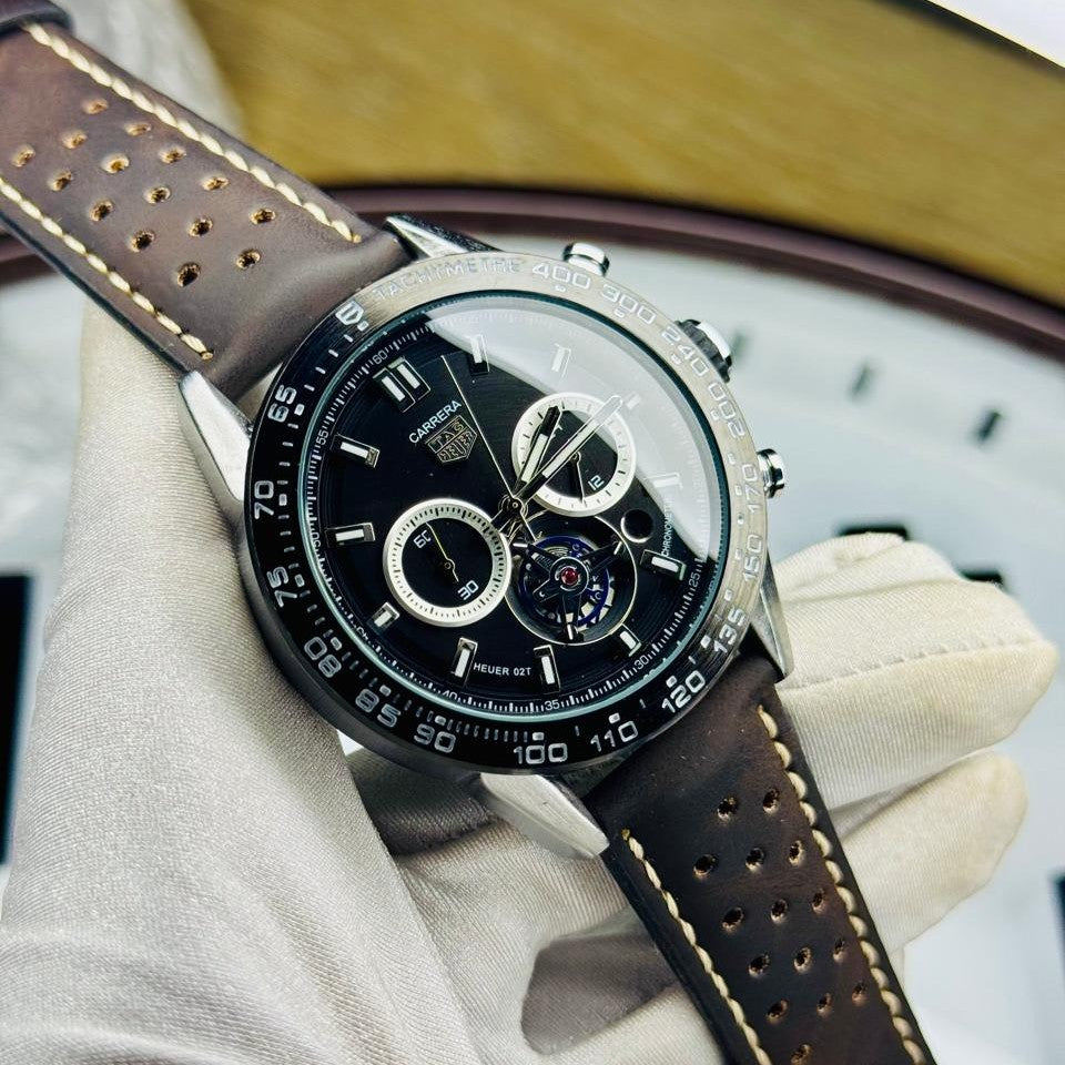 TAG Heuer Carrera Blue Dial Tan Leather Chronograph