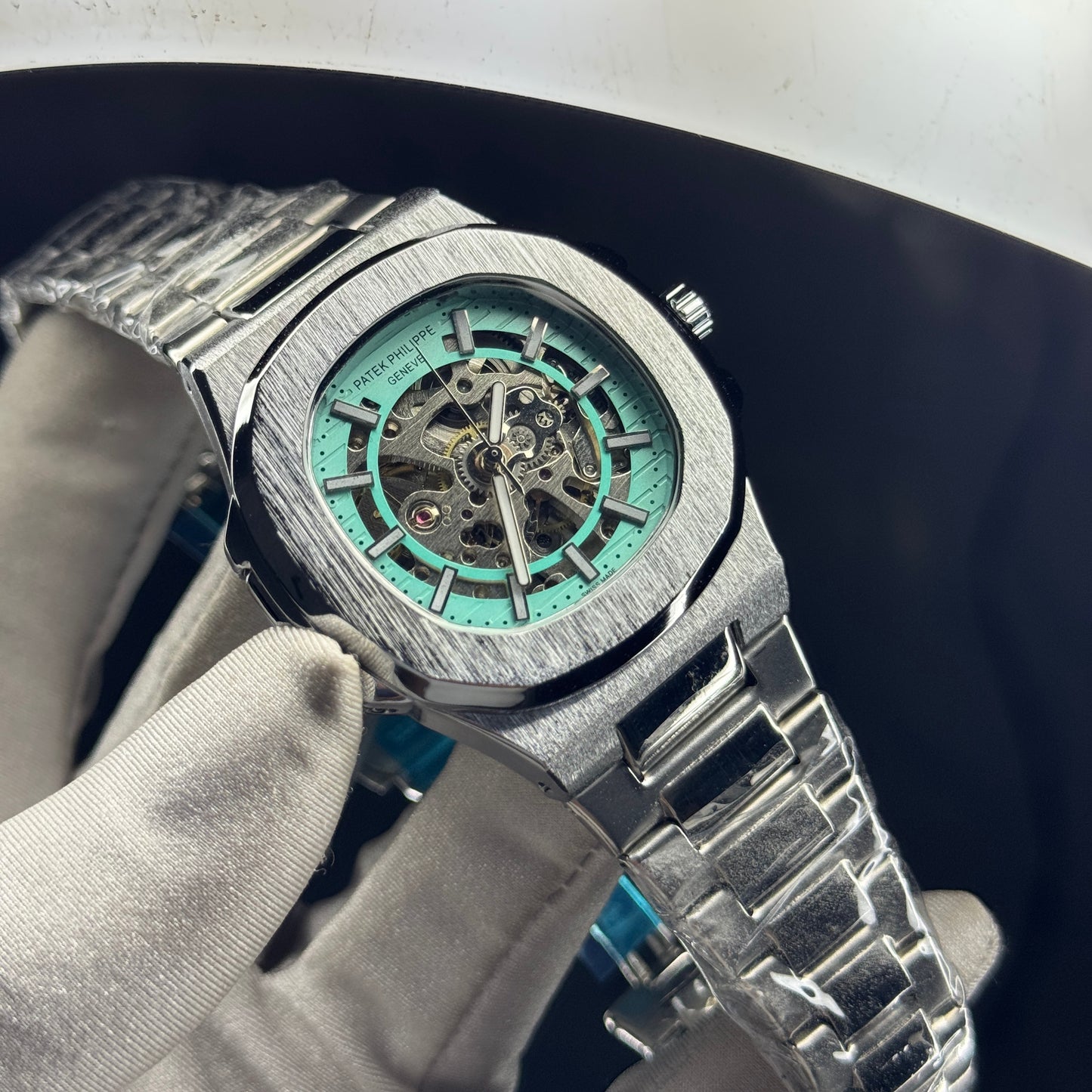 Patek Philippe Skeleton Black Dial Silver Stainless Steel Watch