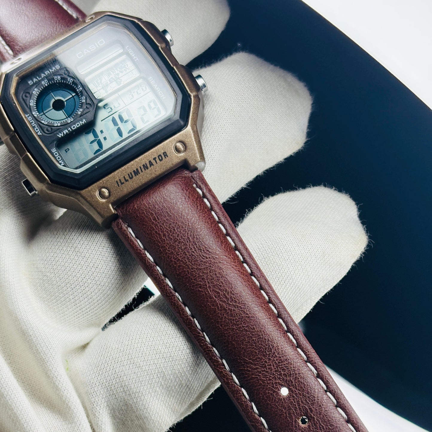 Casio World Time "Royale" – Vintage Bronze & Deep Burgundy