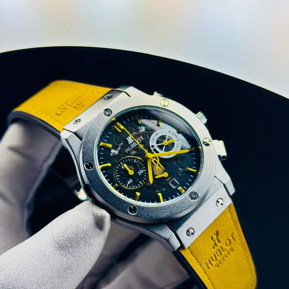 HUBLOT Black Dial & Yellow Strap Chronograph Watch