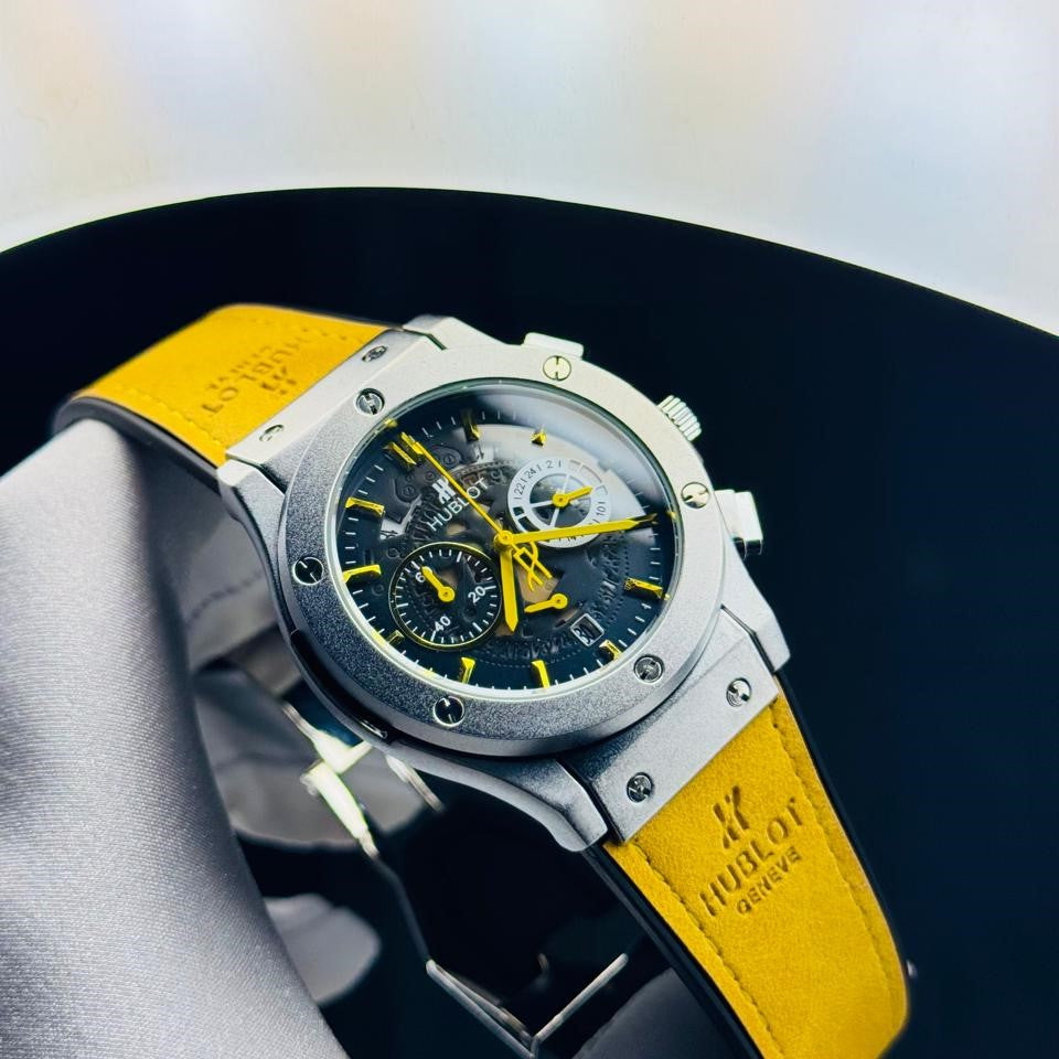 HUBLOT Black Dial & Yellow Strap Chronograph Watch