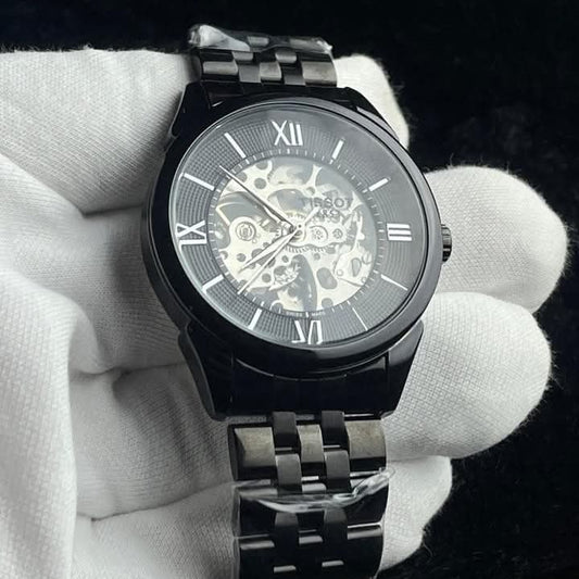 Tissot Black Dial Roman Numeral Black Stainless Steel Watch