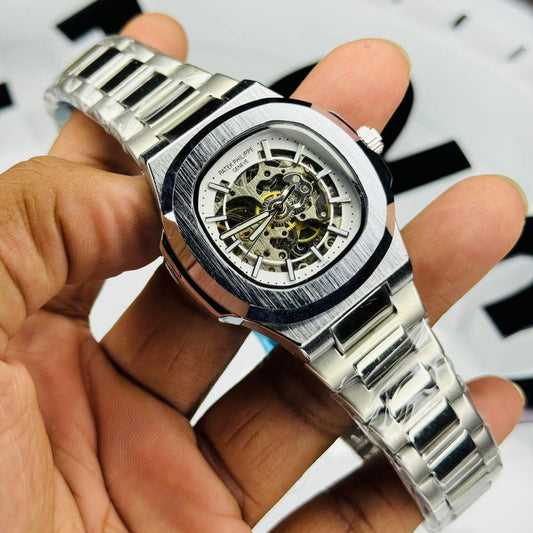 Patek Philippe Skeleton White Dial Silver Stainless Steel Watch