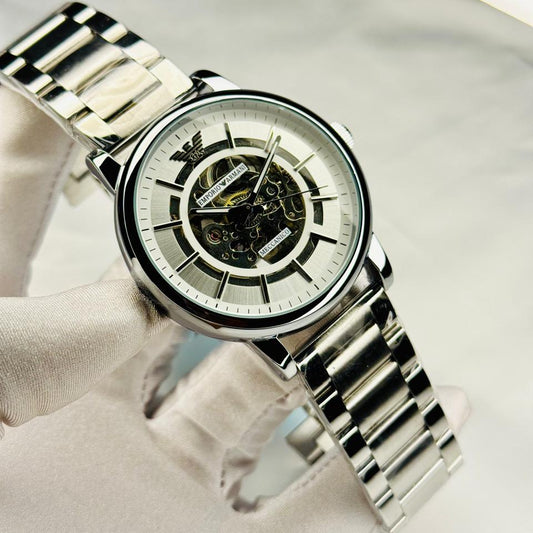 Emporio Armani Automatic Skeleton Silver Stainless Steel Watch