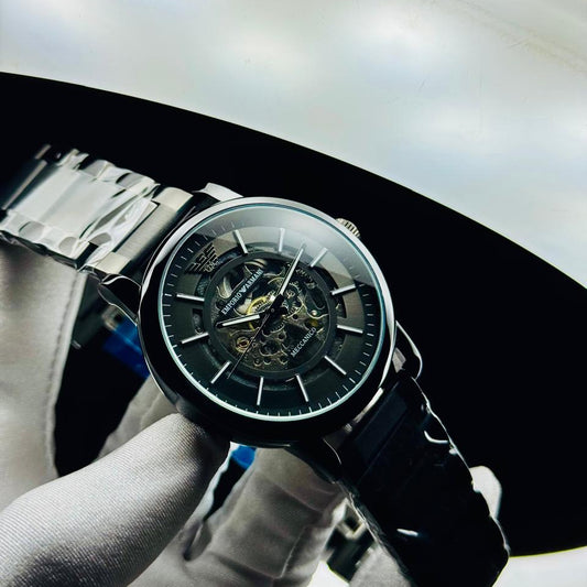 Emporio Armani Automatic Skeleton Black Stainless Steel Watch