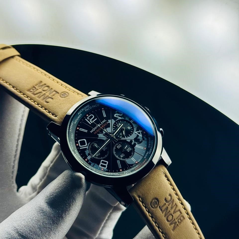 Montblanc Chronograph Black Dial Watch – Leather Strap