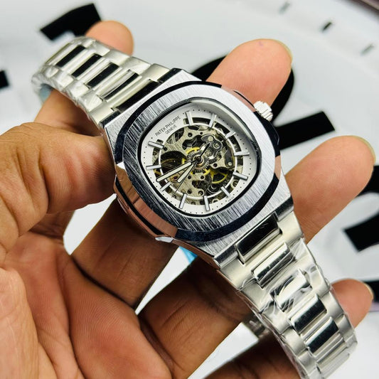 Patek Philippe Skeleton Black Dial Silver  Stainless Steel Watch