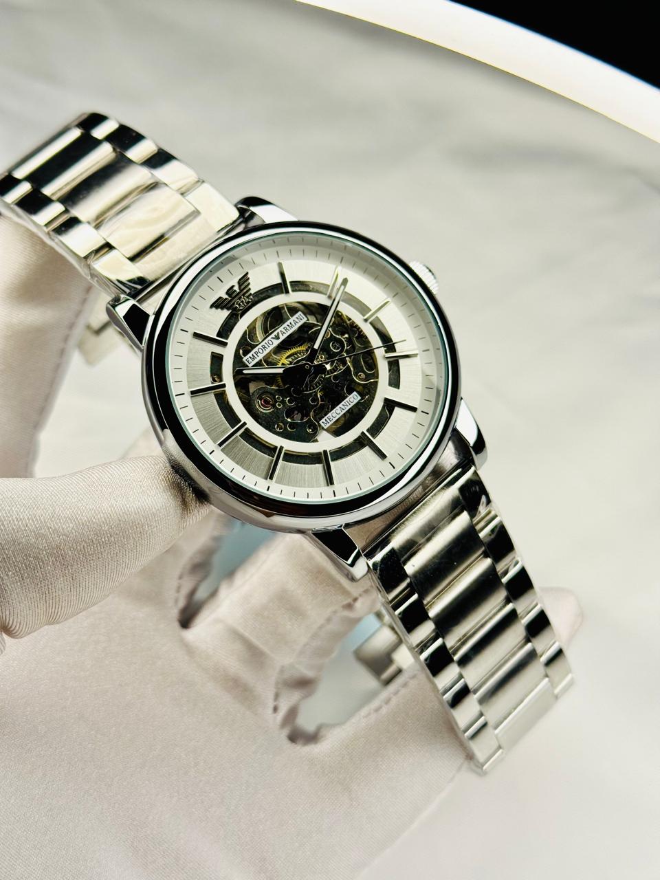 Emporio Armani Automatic Skeleton Black Stainless Steel Watch