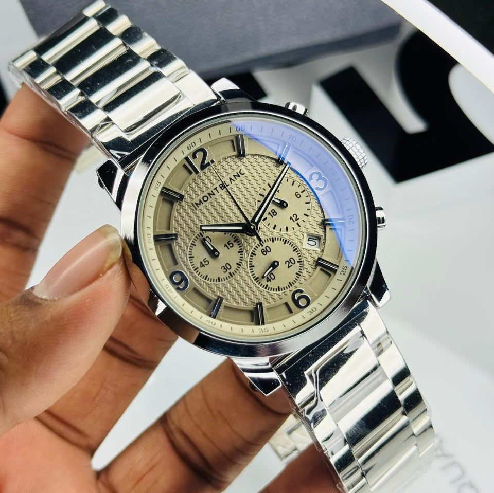 Montblanc Chronograph - Elegant Champagne Dial & Polished Steel
