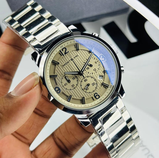 Montblanc Chronograph - Elegant Champagne Dial & Polished Steel