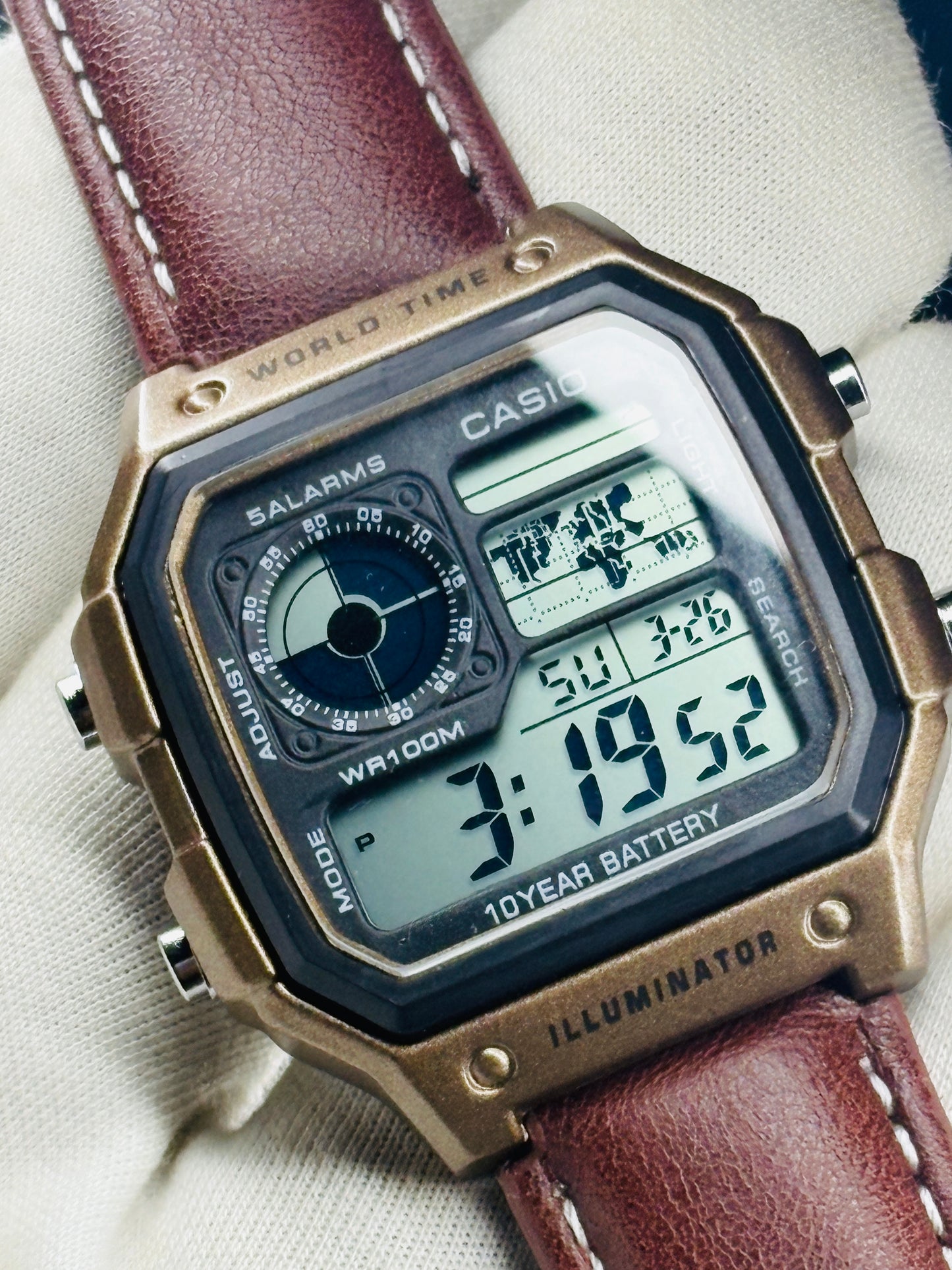 Casio World Time "Royale" – Vintage Bronze & Deep Burgundy