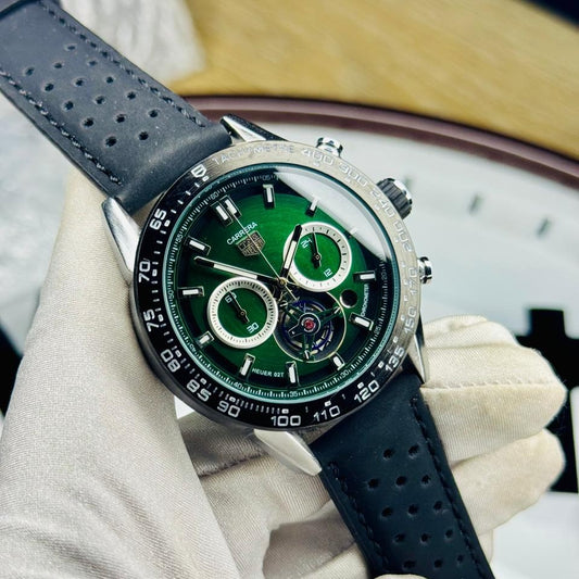 TAG Heuer Carrera Green Dial Black Leather Chronograph
