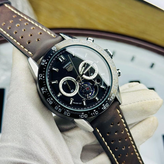 TAG Heuer Carrera Silver Dial Black Leather Chronograph