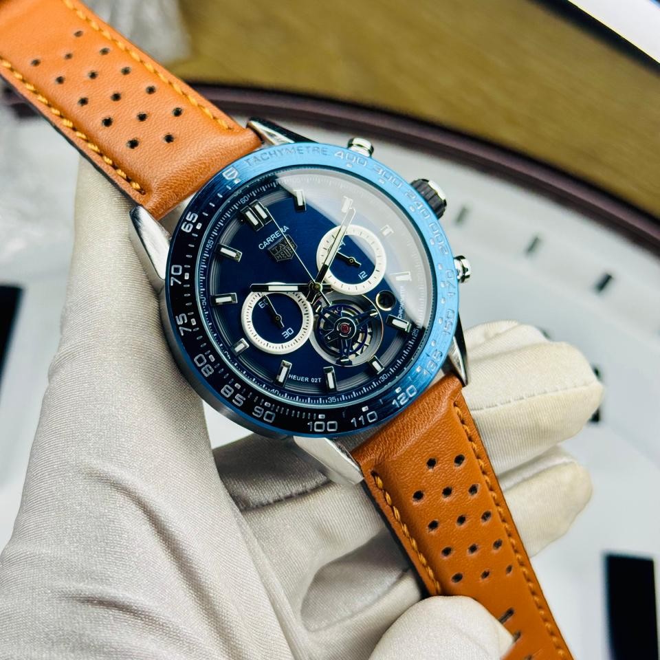 TAG Heuer Carrera Black Dial Brown Leather Chronograph