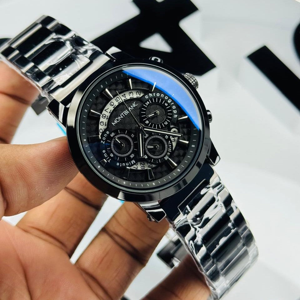 Montblanc Chronograph - Sleek Black Dial & Polished Black Steel