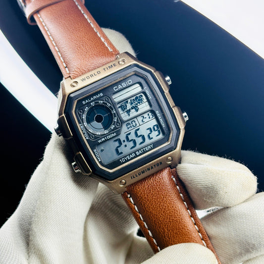 Casio World Time "Royale" – Antique Bronze & Classic Tan