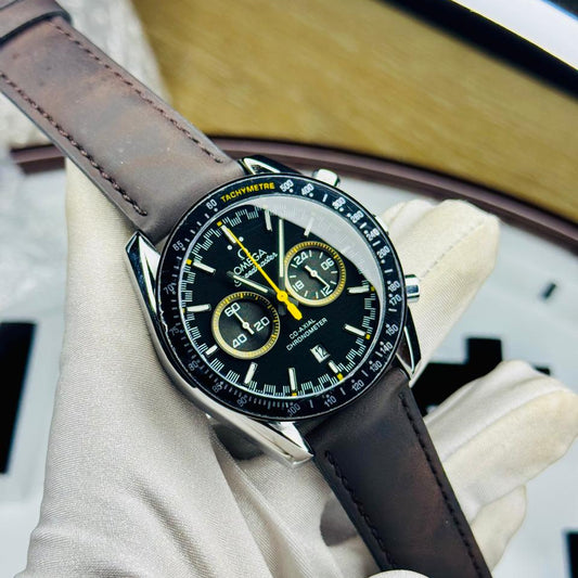 Omega Speedmaster Co-Axial Chronometer Tachymeter Leather Strap Men’s Watch