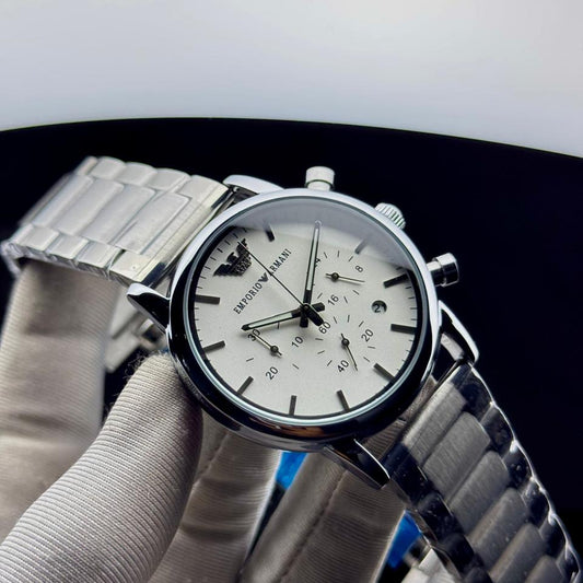 Emporio Armani Men's Chronograph Stainless Steel Watch – Silver Dial (AR Series)
