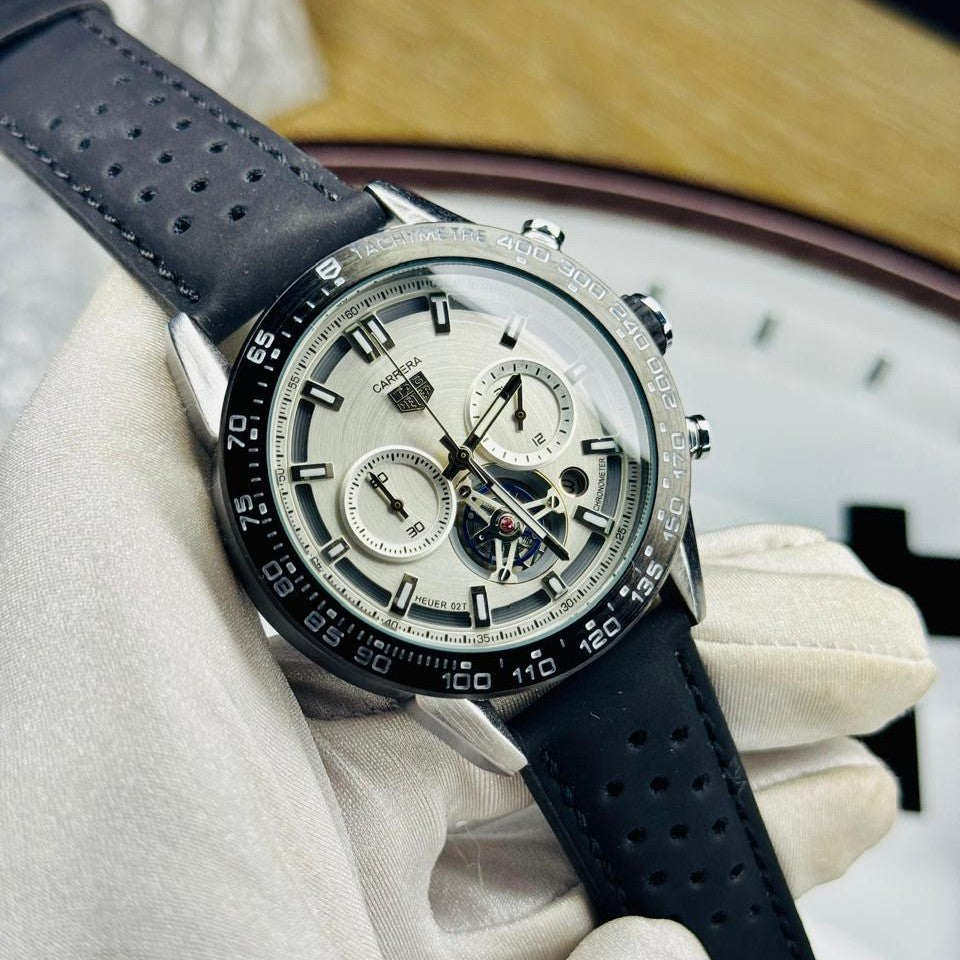 TAG Heuer Carrera Black Dial Brown Leather Chronograph