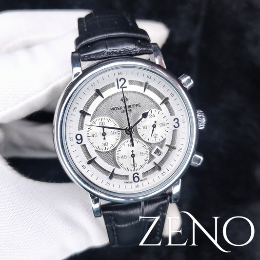 Patek Philippe Chronograph Black leather Strap